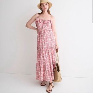 J Crew Tiered Maxi Dress in Pink Dark Flamingo Tossed Floral